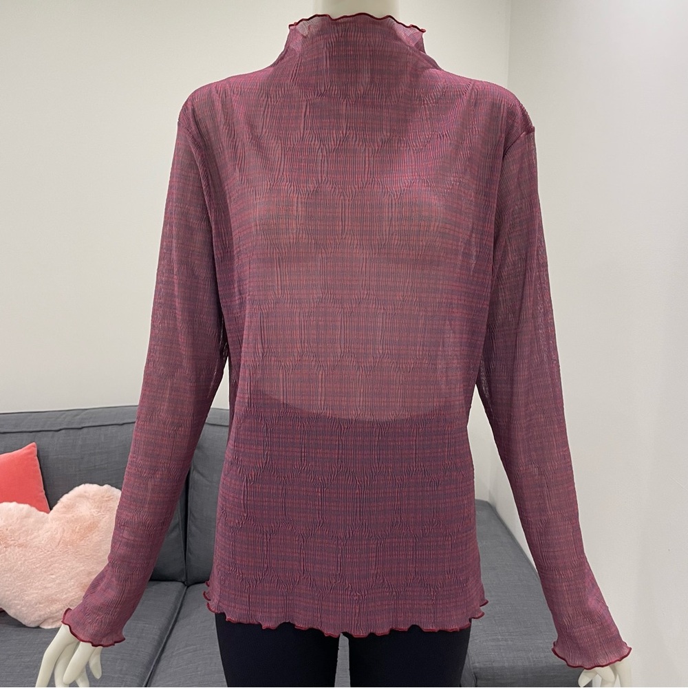 Levi's Sheer Long-Sleeve Mock Neck Top in Purple-Mauve